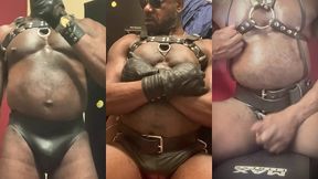 solo muscle leather chest harness encased titplay & horny wank