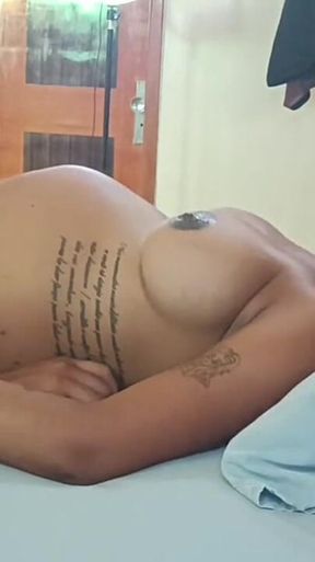 Giving Milk in the Mouth of the Hot Pregnant Woman