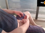 Beach view, jerking off on the balcony on vacation, Fab Flip