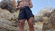 RISKY PUBLIC BEACH WANK – Huge Cock Out in Multiple Spots, Almost Caught by Strangers