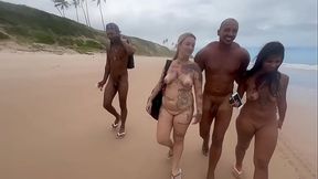Latina bombshell pleases her friends' unbridled desires at nude beach