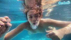 slimthick ebony with buttplug takes huge bbc & underwater cum in mouth