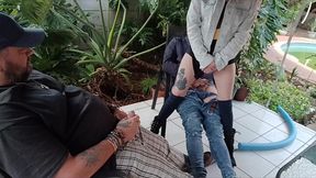 shy stepsister got her virginity broken by her stepbrother while his friend is watching