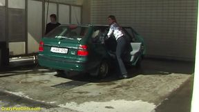 Outdoor peeing at the carwash