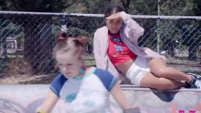 Naughty teen 18+ lesbians, Jessie G and Rubi Valentine are hiding while eating each others pussy