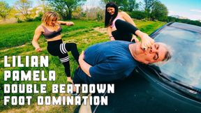 Lilian and Pamela double beatdown foot domination