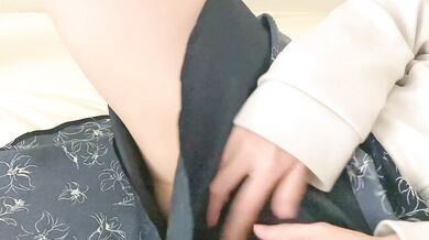 Hairy Japanese woman masturbates until her skirt gets soaked