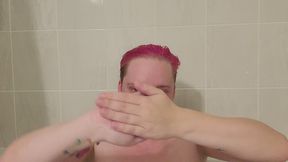 Washing Pink Hair in the Bathtub