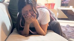 Hot brunette stepdaugher was doing bad in school and got fucked hard