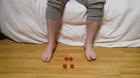 Crushing tomatoes underneath my strong male feet