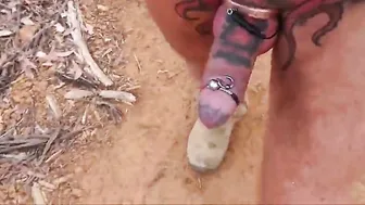 Daddy Masturbates Outdoors with E-Stim on Big Cock
