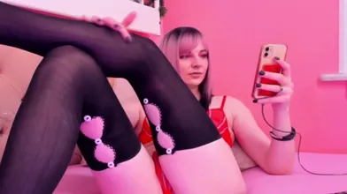 Stroking Her Thick Cock In Black Stockings