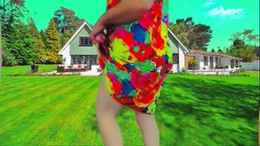 Sweet Shemale Walking Through Garden in Summer Breeze