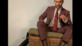 Gio in purple suit and sheer socks