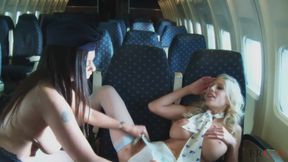 Sexy blonde air hostesses seduced brunette GF to make love