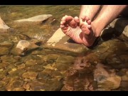 Washing my big feet in the crystal clear cooling waters of a secret stream so refreshing - MANLYFOOT