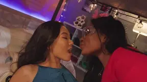 Asian Cutie Moans Deeply While White MILF Licks Her Small Tits Sensually