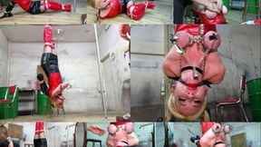 Hung upside-down by her boots with her big natural tits locked in steel cuffs & clamped (MP4 SD 3500kbps)