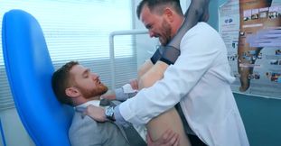 Male doctor fucks tight patient in the ass and comes on his dick
