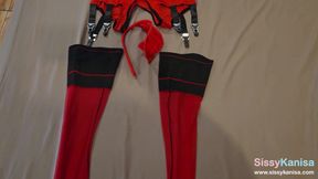 Sissy Kanisa at a Vintage Countryside Resort Part 1: Getting Dressed in Red Stockings &amp; Garter Belt