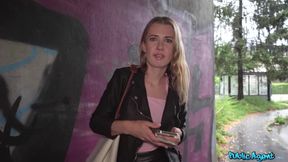 Cute and hesitant student has first public sex in the rain