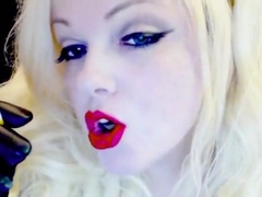 Slutty Blonde Smoking In Gloves