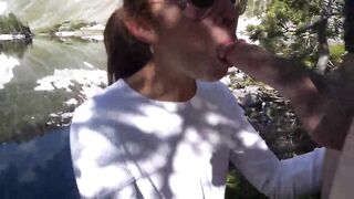 Cum on My Glasses Public By the Lake: BrandiBraids