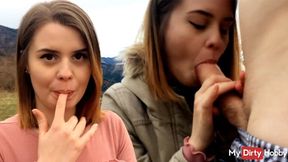 Young amateur oral&#x1F61C; faps outdoors & receives jizz in mouth