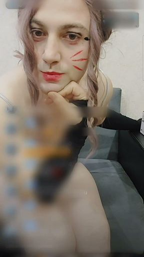 Handless Masturbation Cute Lady Boy Cock Between Legs Hot Horny Pretty Shemale White Smooth Skin   Clip 2