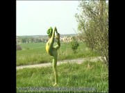 flexible snake lady crawling in nature