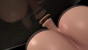 girl fucks a dildo stuck on the bathroom door.