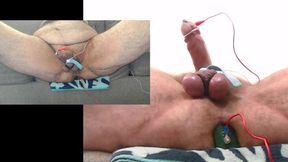 Dick twitching and leaking while my poor balls are tied tight