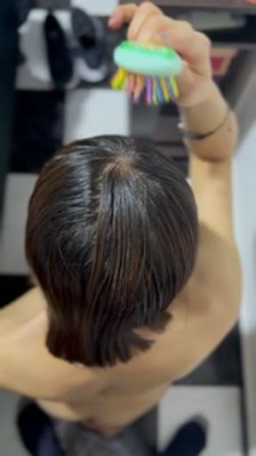 A large amount of cum in his hair and combs it