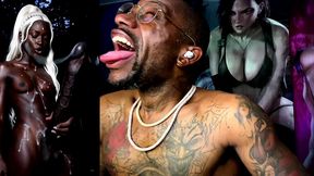 petite transgender ebony girl jerking off her long hard black ass cock and cumming, ai generated