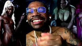 petite transgender ebony girl jerking off her long hard black ass cock and cumming, ai generated