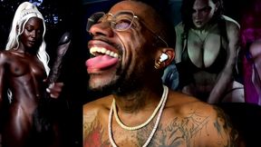 petite transgender ebony girl jerking off her long hard black ass cock and cumming, ai generated