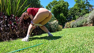 KIKI ISOBEL PISSES IN A PARK BUSH FOR ME