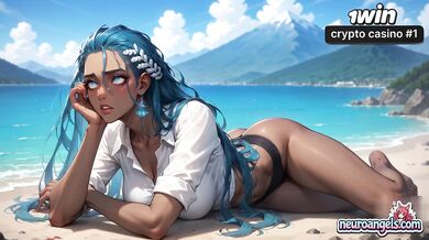 Blue-haired goddess squirts ocean cream all over you
