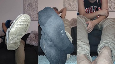 He shows his feet and stockings