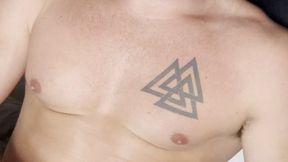 Solo masturbation closeup with a big cum shot down my chest