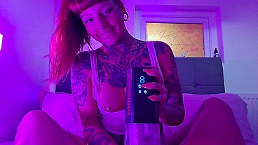 My girlfriend uses toy masturbator on my big cock