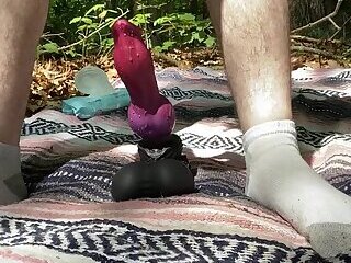 Taking Big Knot Dildo
