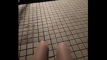 Stockings with short skirt and white panties.