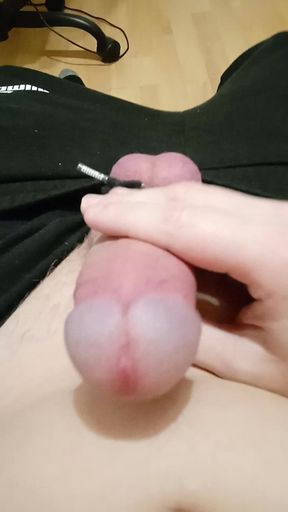 Hot guy wanks big cock before bed