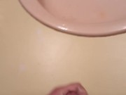 Moaning, dirty talk and cum on the sink