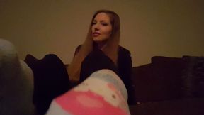 Hello Kitty socks filled with my stinky scent! I want you to sniff, taste, touch and jerk that cock!