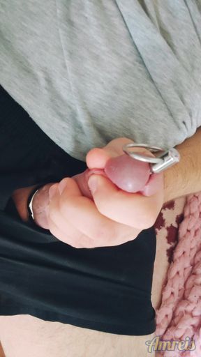 Hardcore Handjob with Cock and Balls Ring! Fucking Cock Urethra and Cum