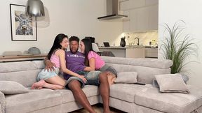 want to try my stepsister s boyfriend s bbc? interracial family threesome—latinas share a cum face! full 4k video