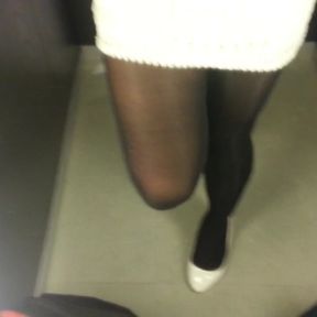 White Patent Pumps with Black Pantyhose Teaser 11