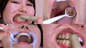 Kana Hoshi - Observing Kana's teeth with a dental mirror & brushing her teeth while wearing a mouth opener & finger toothbrushing while wearing a lip hook - 1080p